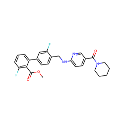 COC(=O)c1c(F)cccc1-c1ccc(CNc2ccc(C(=O)N3CCCCC3)cn2)c(F)c1 ZINC000036161573