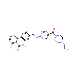 COC(=O)c1c(F)cccc1-c1ccc(CNc2ccc(C(=O)N3CCN(C4CCC4)CC3)cn2)c(F)c1 ZINC000036161473