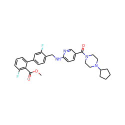 COC(=O)c1c(F)cccc1-c1ccc(CNc2ccc(C(=O)N3CCN(C4CCCC4)CC3)cn2)c(F)c1 ZINC000036161483