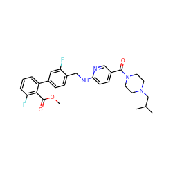 COC(=O)c1c(F)cccc1-c1ccc(CNc2ccc(C(=O)N3CCN(CC(C)C)CC3)cn2)c(F)c1 ZINC000036161458