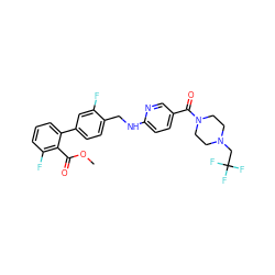 COC(=O)c1c(F)cccc1-c1ccc(CNc2ccc(C(=O)N3CCN(CC(F)(F)F)CC3)cn2)c(F)c1 ZINC000036161609