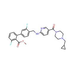 COC(=O)c1c(F)cccc1-c1ccc(CNc2ccc(C(=O)N3CCN(CC4CC4)CC3)cn2)c(F)c1 ZINC000036161525