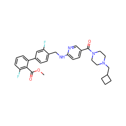 COC(=O)c1c(F)cccc1-c1ccc(CNc2ccc(C(=O)N3CCN(CC4CCC4)CC3)cn2)c(F)c1 ZINC000036161529