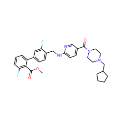 COC(=O)c1c(F)cccc1-c1ccc(CNc2ccc(C(=O)N3CCN(CC4CCCC4)CC3)cn2)c(F)c1 ZINC000036161560