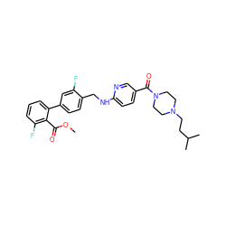 COC(=O)c1c(F)cccc1-c1ccc(CNc2ccc(C(=O)N3CCN(CCC(C)C)CC3)cn2)c(F)c1 ZINC000036161600