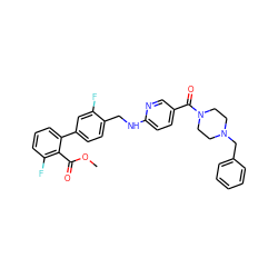 COC(=O)c1c(F)cccc1-c1ccc(CNc2ccc(C(=O)N3CCN(Cc4ccccc4)CC3)cn2)c(F)c1 ZINC000036161551