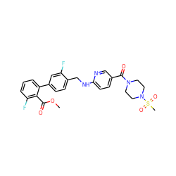COC(=O)c1c(F)cccc1-c1ccc(CNc2ccc(C(=O)N3CCN(S(C)(=O)=O)CC3)cn2)c(F)c1 ZINC000036161522