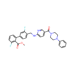 COC(=O)c1c(F)cccc1-c1ccc(CNc2ccc(C(=O)N3CCN(c4ccccc4)CC3)cn2)c(F)c1 ZINC000038156560