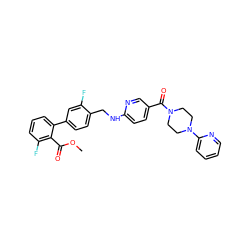 COC(=O)c1c(F)cccc1-c1ccc(CNc2ccc(C(=O)N3CCN(c4ccccn4)CC3)cn2)c(F)c1 ZINC000036161627