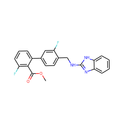 COC(=O)c1c(F)cccc1-c1ccc(CNc2nc3ccccc3[nH]2)c(F)c1 ZINC000045386609