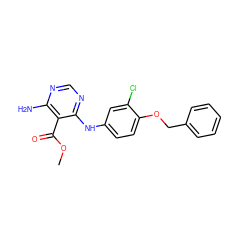 COC(=O)c1c(N)ncnc1Nc1ccc(OCc2ccccc2)c(Cl)c1 ZINC000040862536