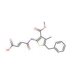 COC(=O)c1c(NC(=O)/C=C/C(=O)O)sc(Cc2ccccc2)c1C ZINC000001807166