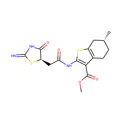 COC(=O)c1c(NC(=O)C[C@H]2SC(=N)NC2=O)sc2c1CC[C@@H](C)C2 ZINC000008686048