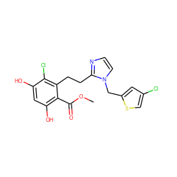 COC(=O)c1c(O)cc(O)c(Cl)c1CCc1nccn1Cc1cc(Cl)cs1 ZINC000653864105