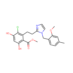 COC(=O)c1c(O)cc(O)c(Cl)c1CCc1nccn1Cc1ccc(C)cc1OC ZINC000653878767