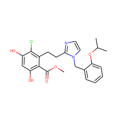 COC(=O)c1c(O)cc(O)c(Cl)c1CCc1nccn1Cc1ccccc1OC(C)C ZINC000653874502