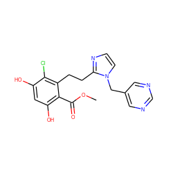 COC(=O)c1c(O)cc(O)c(Cl)c1CCc1nccn1Cc1cncnc1 ZINC000203532234