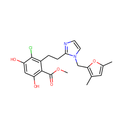 COC(=O)c1c(O)cc(O)c(Cl)c1CCc1nccn1Cc1oc(C)cc1C ZINC000653864119