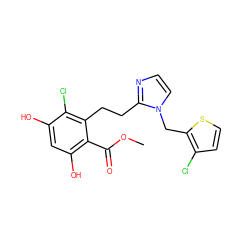 COC(=O)c1c(O)cc(O)c(Cl)c1CCc1nccn1Cc1sccc1Cl ZINC000653912891