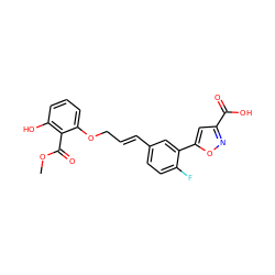 COC(=O)c1c(O)cccc1OC/C=C/c1ccc(F)c(-c2cc(C(=O)O)no2)c1 ZINC000002047375