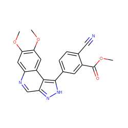 COC(=O)c1cc(-c2[nH]nc3cnc4cc(OC)c(OC)cc4c23)ccc1C#N ZINC000169704844