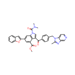 COC(=O)c1cc(-c2cc3ccccc3o2)cc2c1c(C(=O)c1ccc(Cn3c(C)nc4cnccc43)cc1)cn2C(=O)N(C)C ZINC000028091475