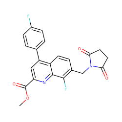 COC(=O)c1cc(-c2ccc(F)cc2)c2ccc(CN3C(=O)CCC3=O)c(F)c2n1 ZINC000221623710