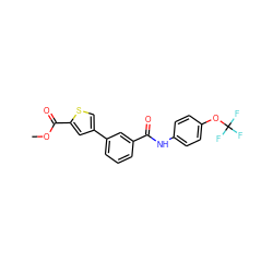 COC(=O)c1cc(-c2cccc(C(=O)Nc3ccc(OC(F)(F)F)cc3)c2)cs1 ZINC000205944242