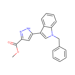 COC(=O)c1cc(-c2cn(Cc3ccccc3)c3ccccc23)[nH]n1 ZINC000084687382