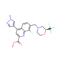 COC(=O)c1cc(-c2cnn(C)c2)c2ccc(CN3CCO[C@H](C(F)(F)F)C3)c(F)c2n1 ZINC000221623937