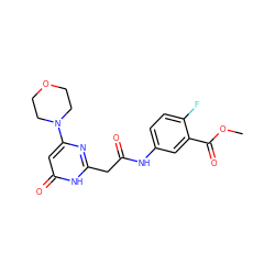 COC(=O)c1cc(NC(=O)Cc2nc(N3CCOCC3)cc(=O)[nH]2)ccc1F ZINC000095576104