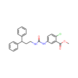 COC(=O)c1cc(NC(=O)NCCC(c2ccccc2)c2ccccc2)ccc1Cl ZINC000095603873