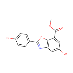 COC(=O)c1cc(O)cc2nc(-c3ccc(O)cc3)oc12 ZINC000013583666