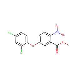 COC(=O)c1cc(Oc2ccc(Cl)cc2Cl)ccc1[N+](=O)[O-] ZINC000000900751