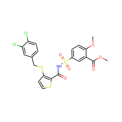 COC(=O)c1cc(S(=O)(=O)NC(=O)c2sccc2SCc2ccc(Cl)c(Cl)c2)ccc1OC ZINC000073139318