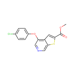 COC(=O)c1cc2c(Oc3ccc(Cl)cc3)cncc2s1 ZINC000136441489