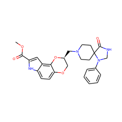 COC(=O)c1cc2c3c(ccc2[nH]1)OC[C@H](CN1CCC2(CC1)C(=O)NCN2c1ccccc1)O3 ZINC000013726384