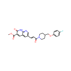 COC(=O)c1cc2cc(/C=C/C(=O)N3CCC(COc4ccc(F)cc4)CC3)cnc2[nH]c1=O ZINC000261178941