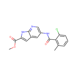 COC(=O)c1cc2cc(NC(=O)c3c(C)cccc3Cl)cnc2[nH]1 ZINC000205524542