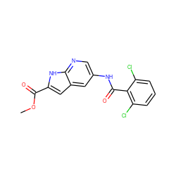 COC(=O)c1cc2cc(NC(=O)c3c(Cl)cccc3Cl)cnc2[nH]1 ZINC000146774943