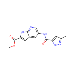 COC(=O)c1cc2cc(NC(=O)c3cc(C)n[nH]3)cnc2[nH]1 ZINC000148955108