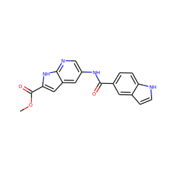 COC(=O)c1cc2cc(NC(=O)c3ccc4[nH]ccc4c3)cnc2[nH]1 ZINC000205522873