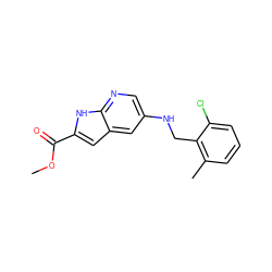 COC(=O)c1cc2cc(NCc3c(C)cccc3Cl)cnc2[nH]1 ZINC000148961454