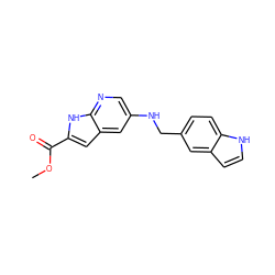 COC(=O)c1cc2cc(NCc3ccc4[nH]ccc4c3)cnc2[nH]1 ZINC000148959695