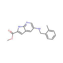 COC(=O)c1cc2cc(NCc3ccccc3C)cnc2[nH]1 ZINC000148962058