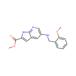 COC(=O)c1cc2cc(NCc3ccccc3OC)cnc2[nH]1 ZINC000148961209