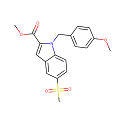 COC(=O)c1cc2cc(S(C)(=O)=O)ccc2n1Cc1ccc(OC)cc1 ZINC000013472843