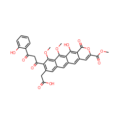 COC(=O)c1cc2cc3cc4cc(CC(=O)O)c(C(=O)CC(=O)c5ccccc5O)c(OC)c4c(OC)c3c(O)c2c(=O)o1 ZINC000100078574