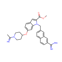 COC(=O)c1cc2ccc(OC3CCN(C(C)=N)CC3)cc2n1Cc1ccc2ccc(C(=N)N)cc2c1 ZINC000028017098