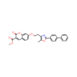 COC(=O)c1cc2ccc(OCCc3nc(-c4ccc(-c5ccccc5)cc4)oc3C)cc2oc1=O ZINC000040380404